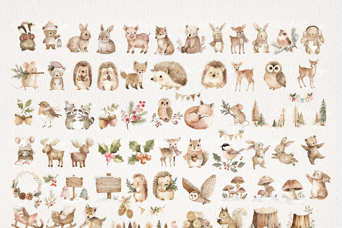 Winter Woodland Clipart 71 PNG, a Seasonal Illustration by EleSArtDesign (Photo 2 of 4)