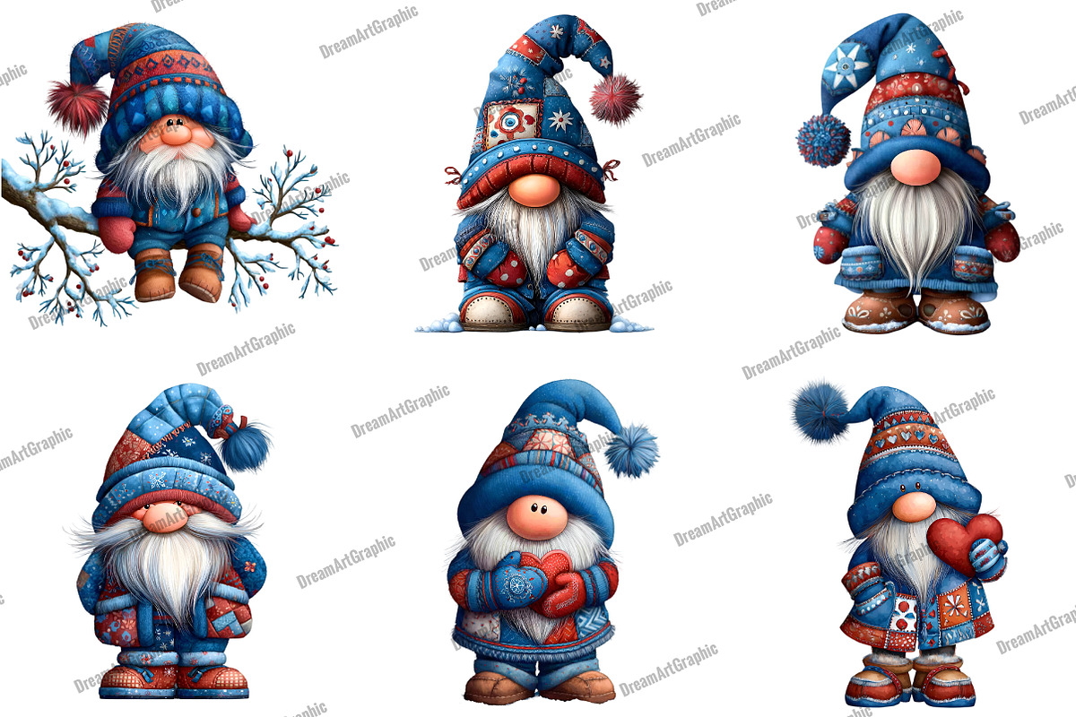 Winter Patchwork Gnome Clipart, an Illustration by DreamArtGraphic (Photo 4 of 4)