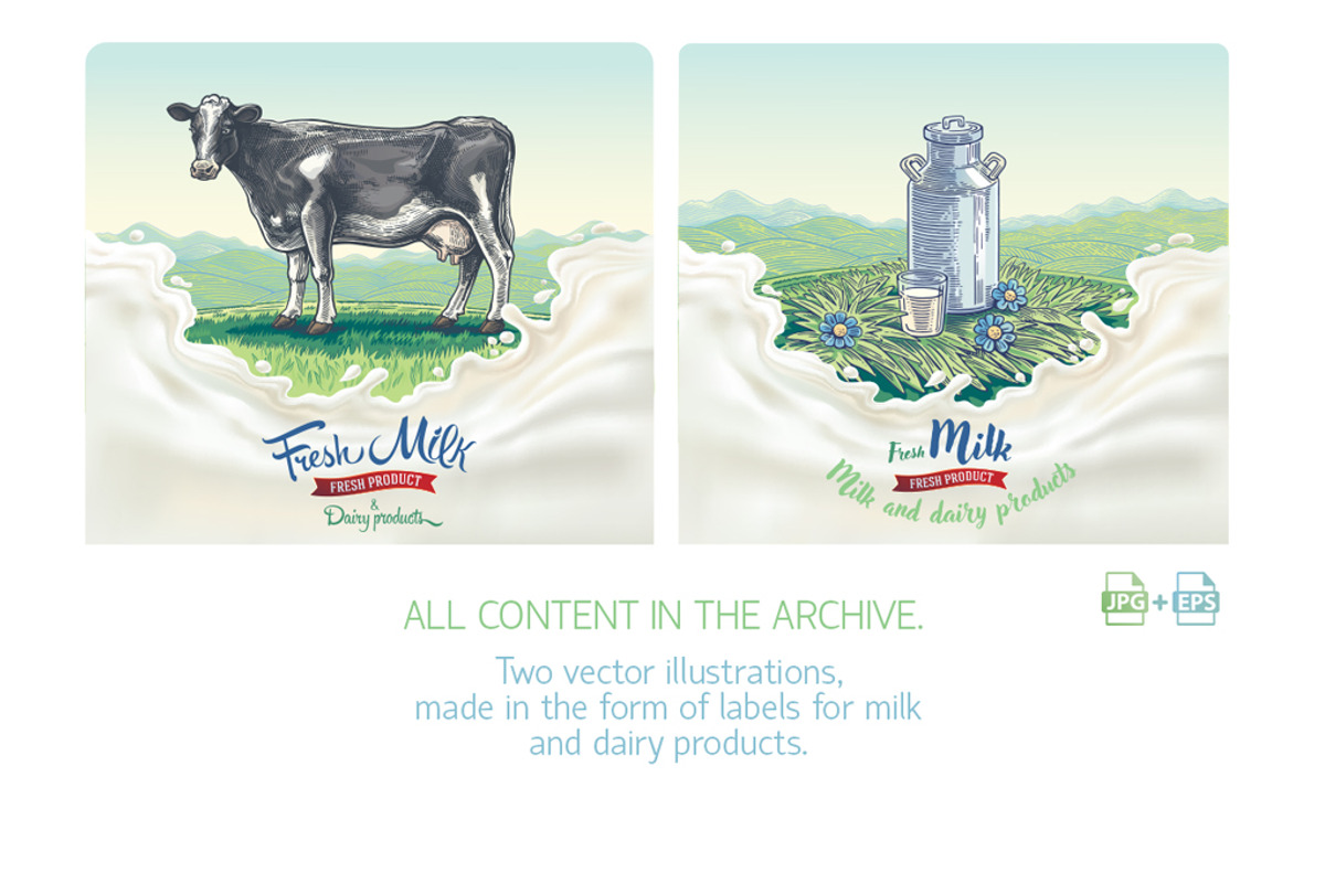 Set illustrations for milk label, a Food Illustration by Countryside life (Photo 6 of 7)