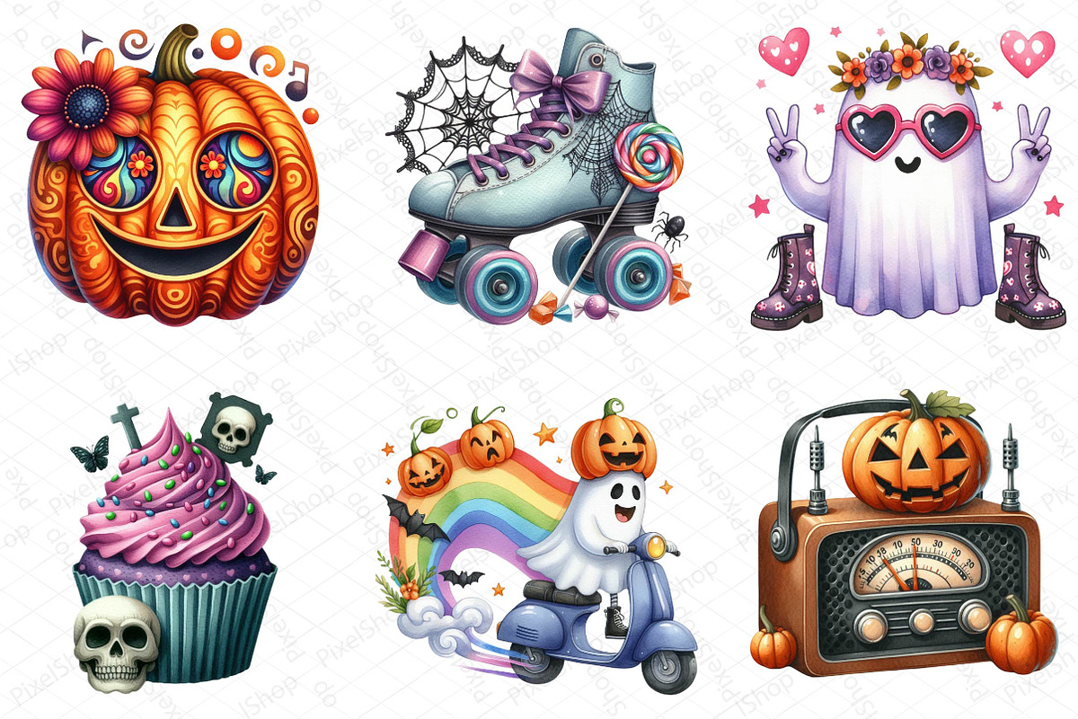 Groovy Halloween Clipart, an Illustration by DreamPrint404 (Photo 4 of 5)