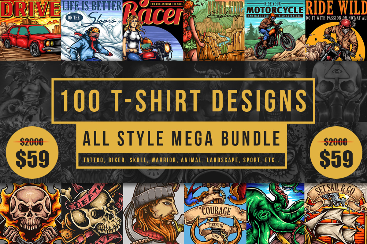 100 T-Shirt Designs, an Illustration by TSV Art Collective (Photo 1 of 12)