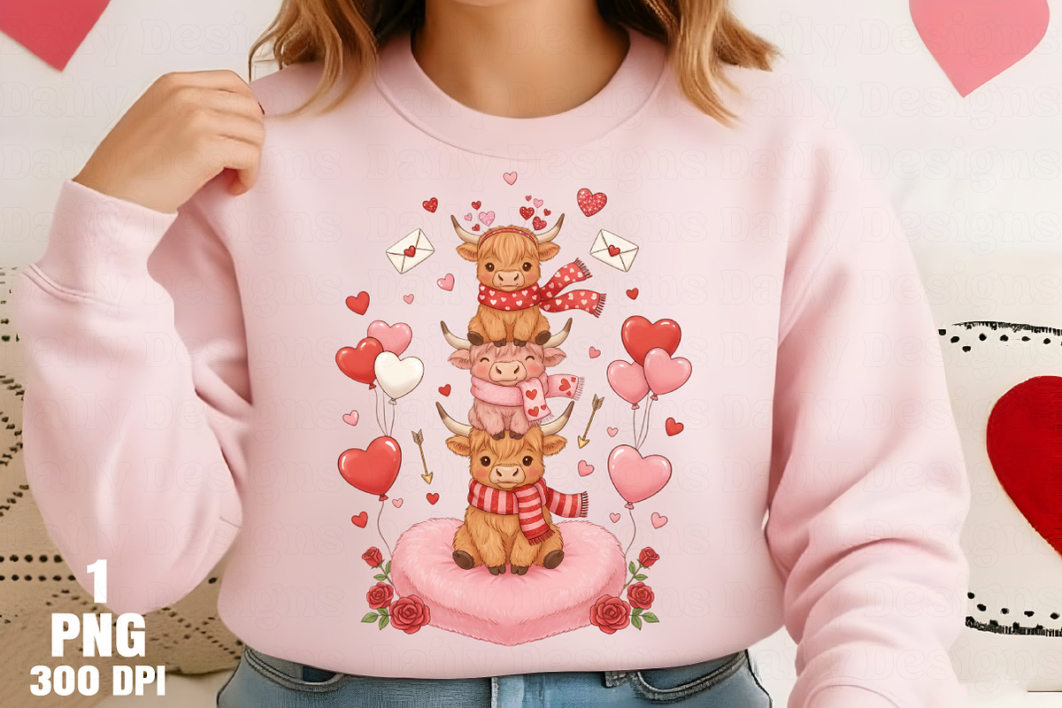 Valentine Highland Cow Stack PNG, an Illustration by Daily.Designs (Photo 5 of 5)