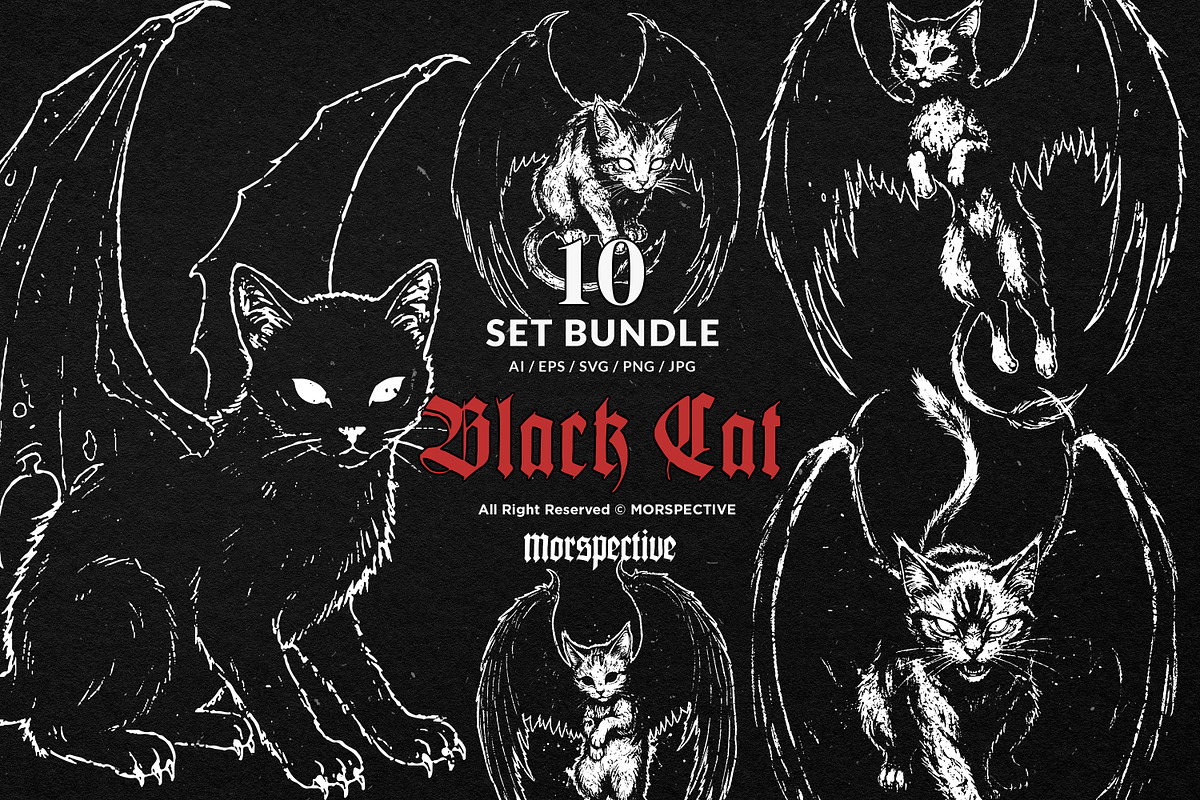 10 Bundle Dark Art Cat Wing Kitten, an Illustration by Morspective (Photo 1 of 7)