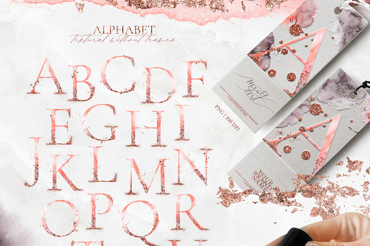 Pink watercolor leaves set. Alphabet, a Decorative Illustration by MiraEl Art (Photo 9 of 15)