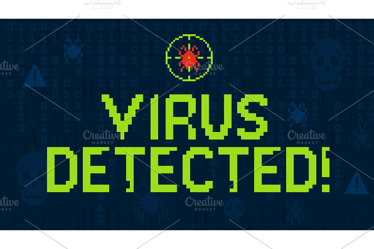 Pixelated virus detection alert, a Technology Illustration by winwin.art