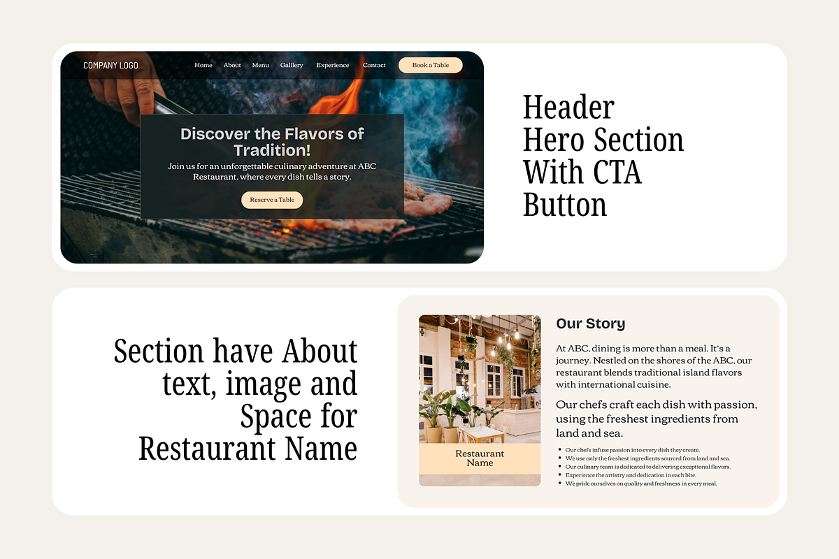 Restaurant Website Canva Templates, a Landing Page Template by Snapybiz (Photo 3 of 11)