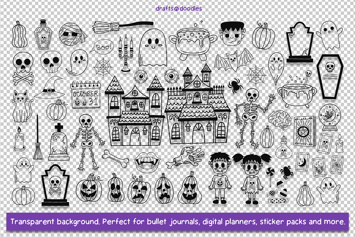 Halloween Line Art Graphics Set, a Pattern Graphic by Drafts n Doodles (Photo 3 of 12)