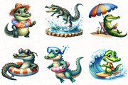 Watercolor Summer Crocodile Clipart, an Illustration by OK Design (Thumbnail 2 of 5)