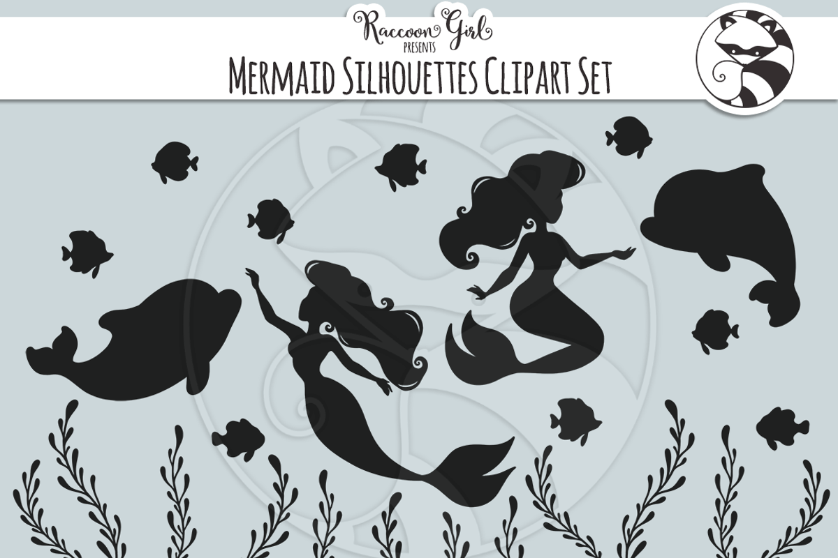 Mermaid Silhouette Clipart Set, an Illustration by RaccoonGirl Design (Photo 3 of 3)