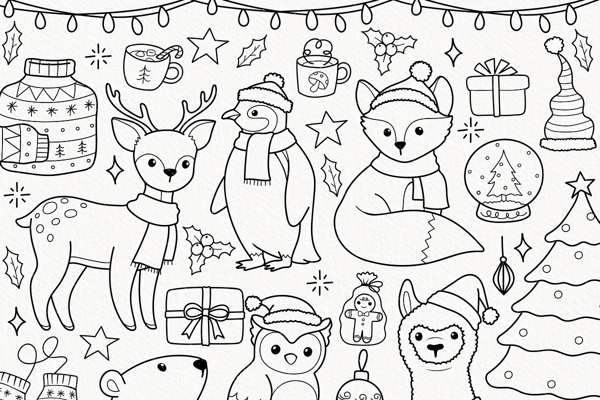 Christmas Animals Outline SVG, a Seasonal Illustration by TitaLivingArt (Photo 2 of 9)