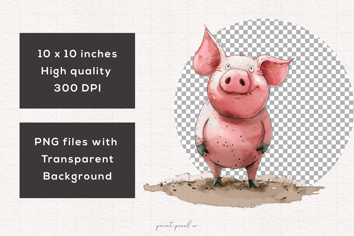 Quirky Pig clipart, an Animal Illustration by PaintPixelCo (Photo 2 of 9)