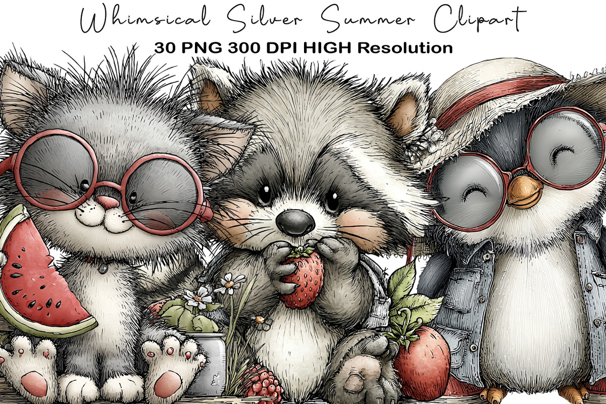 Whimsical Summer Animals Clipart, an Illustration by Black Bird Studio (Photo 1 of 5)