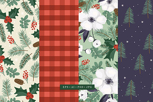 Christmas Flowers. Seamless Patterns