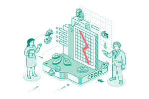 Economic crisis. Isometric outline., an Illustration by Booblgum