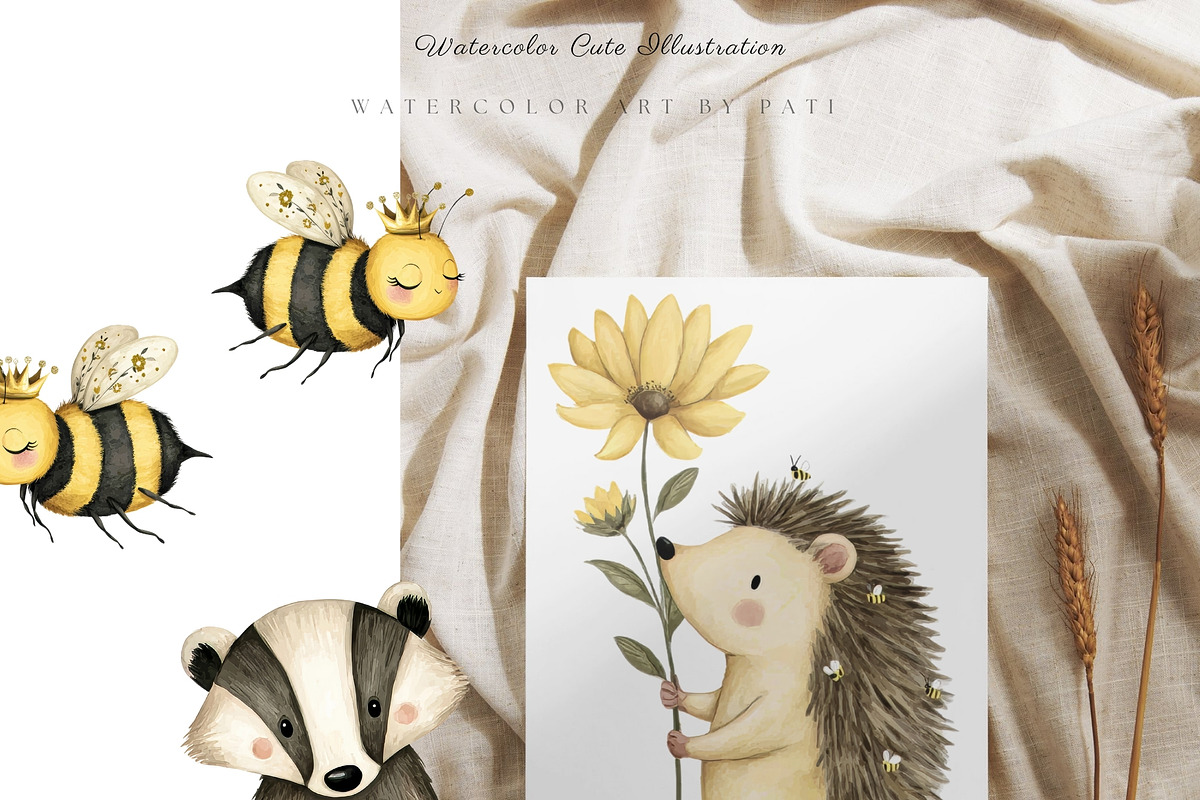 Watercolor Bee Clipart Bundle, an Object Illustration by Pati Paints (Photo 7 of 12)