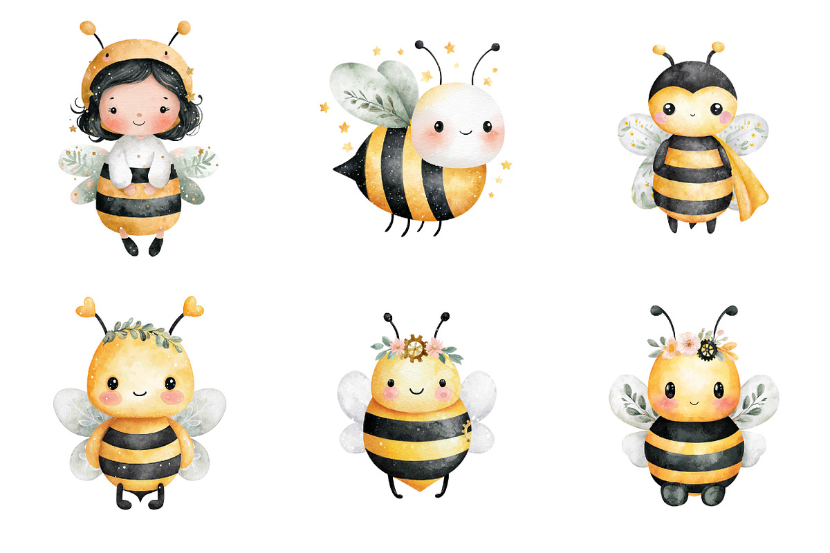 Cute Bee Clipart, an Illustration by Design Market (Photo 2 of 4)