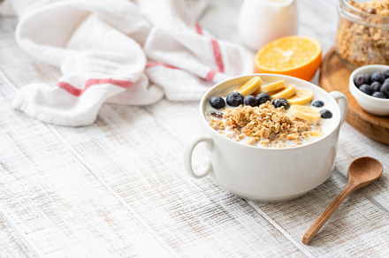 Granola bowl featuring granola, cereal, and banana, a Food & Drink Photo by The baking man