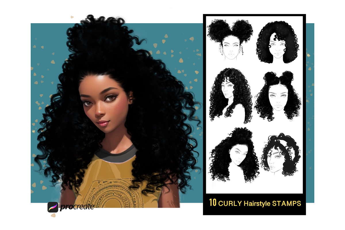 Curly hair stamps for Procreate, a Brush Add-On by Lucrumplus (Photo 1 of 3)