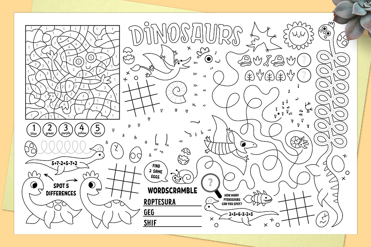 Dinosaur coloring activity play mats, an Education Illustration by Lexi Claus (Photo 3 of 6)