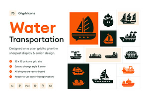 Water Transportation Icons, a Solid Icon by Prosymbols