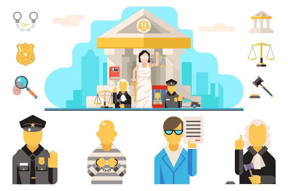 Courthouse Law Icons Set Justice
