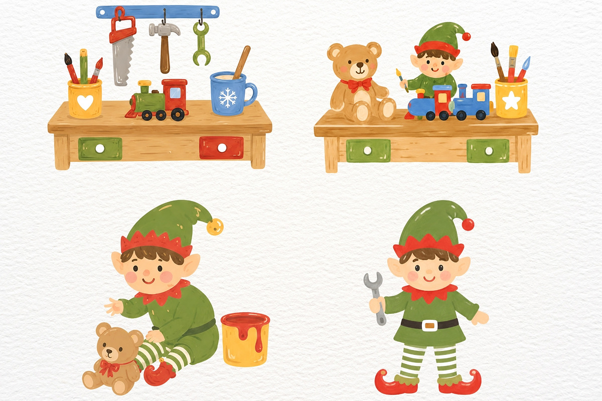Santa's Workshop Clipart Christmas, a Seasonal Illustration by SugarCloudStudioArt (Photo 6 of 6)
