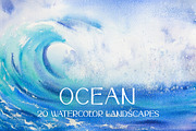 Watercolor Ocean & Sea Landscapes, a Seasonal Illustration by NataliArkushArt (Thumbnail 1 of 15)