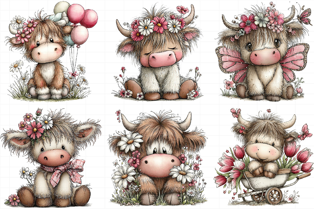 Whimsical Spring Highland Cow Clipar, an Illustration by Daily.Designs (Photo 7 of 8)
