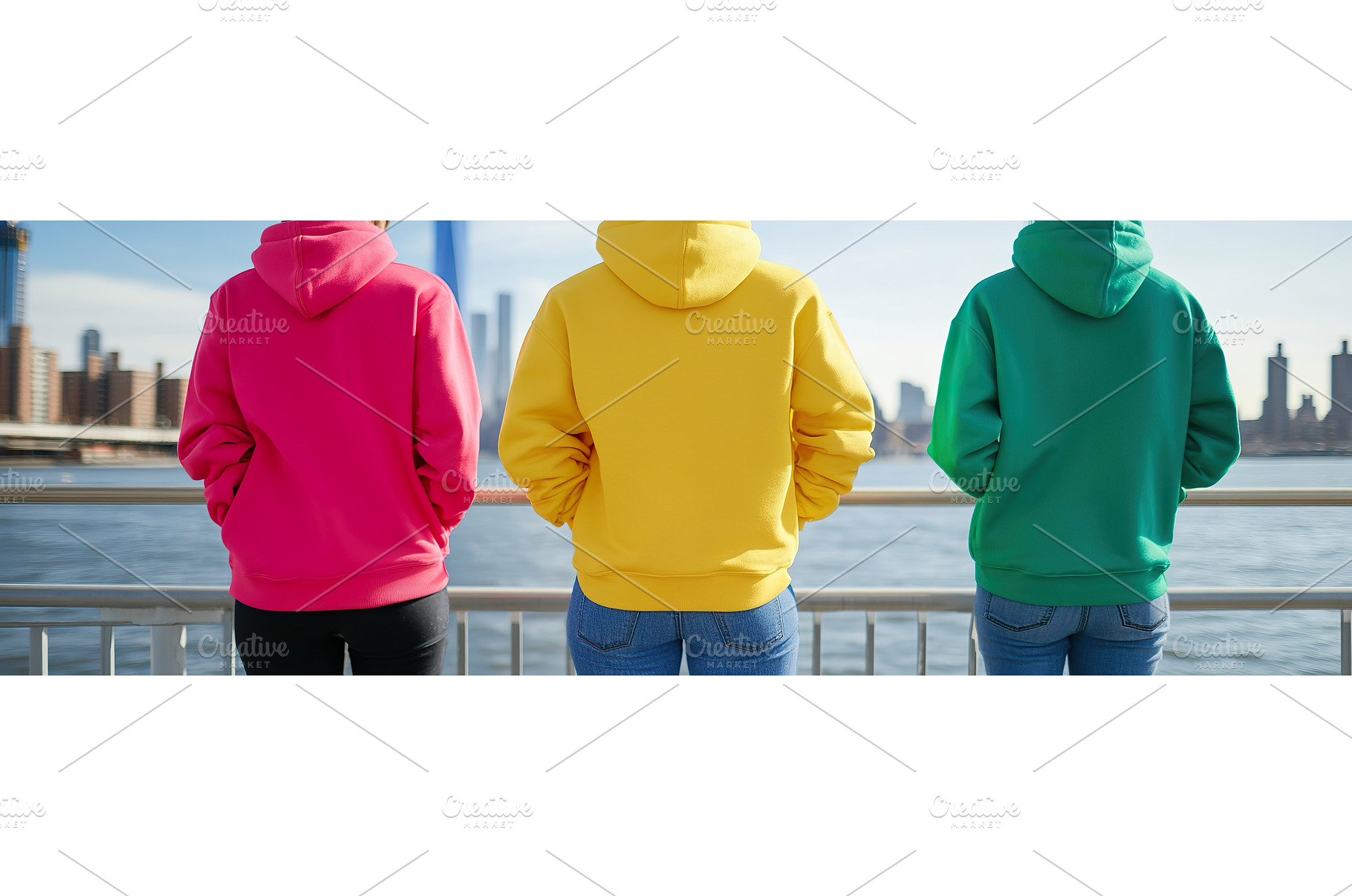 Three people in colorful hoodies, a Person Photo by Lermont51