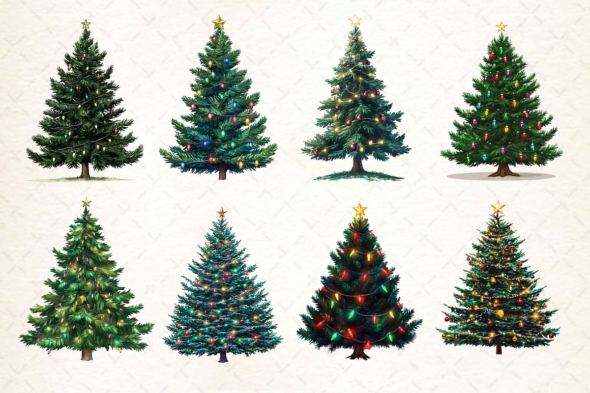 Watercolor Christmas Tree Clipart, a Work Illustration by Dream Creation (Photo 3 of 4)