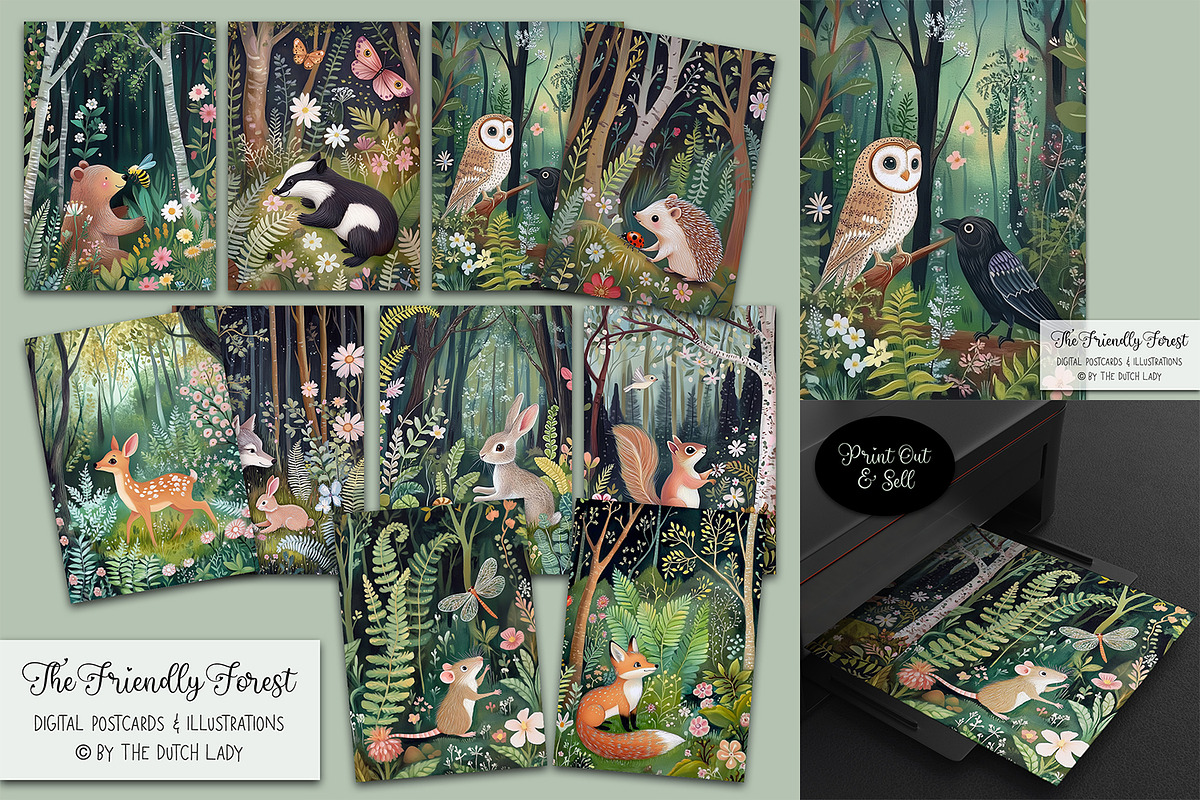 The Friendly Forest Postcard Designs, an Animal Illustration by The Dutch Lady Designs (Photo 1 of 7)