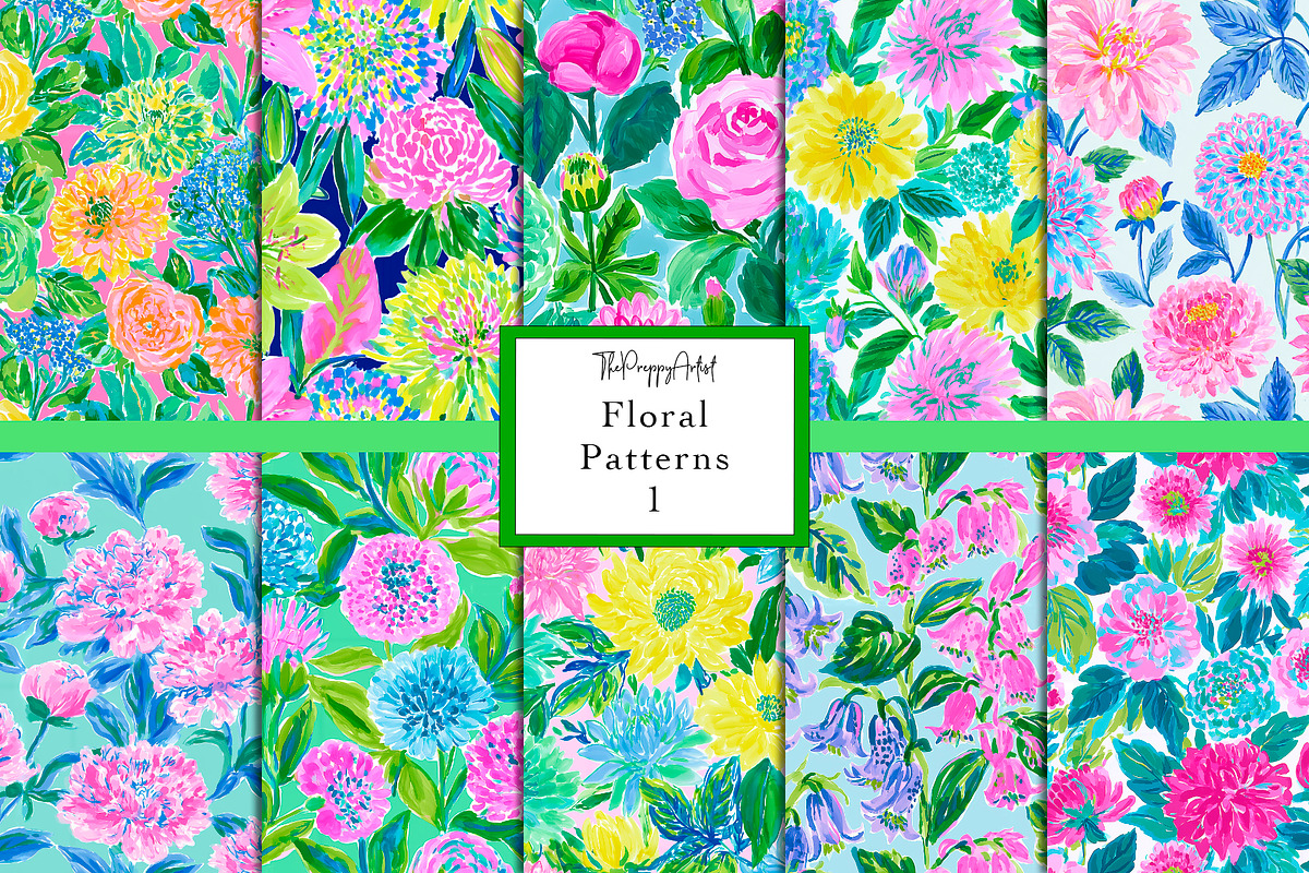 Seamless Preppy Floral Patterns, a Pattern Graphic by The Preppy Artist (Photo 1 of 11)