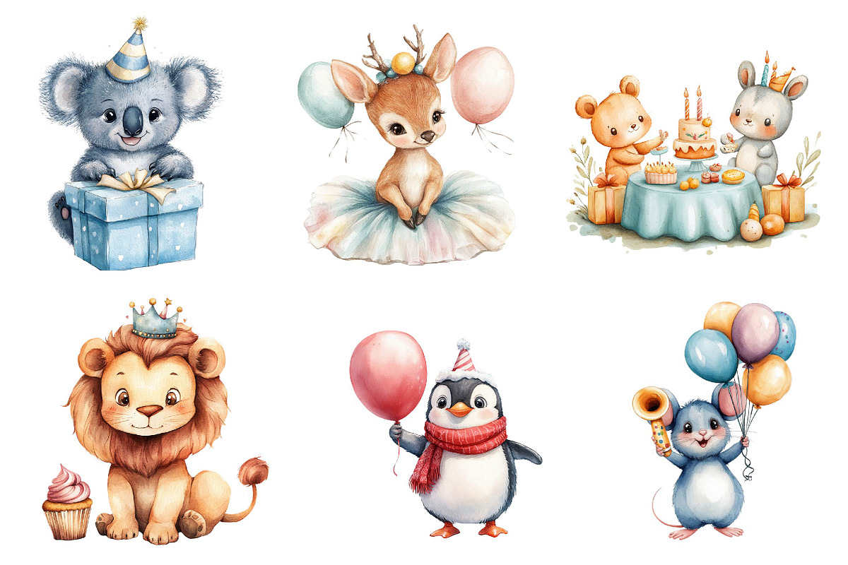 Birthday Baby Animal Clipart, Birthd, an Illustration by CreationArt (Photo 2 of 5)