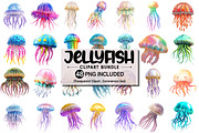 Watercolor Jellyfish Clipart Bundle, an Illustration by Pixels.Craft (Thumbnail 1 of 6)