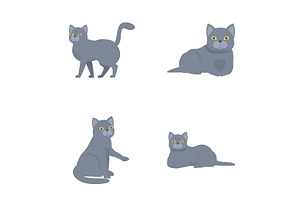 Set of cartoon grey cats in various, an Animal Illustration by Ylivdesign
