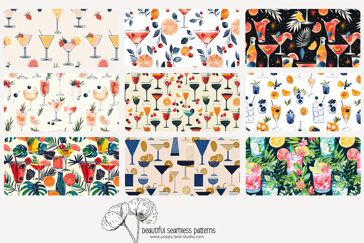 70 cocktails seamless pattern, a Pattern Graphic by Poppy Lane Studio (Photo 5 of 10)