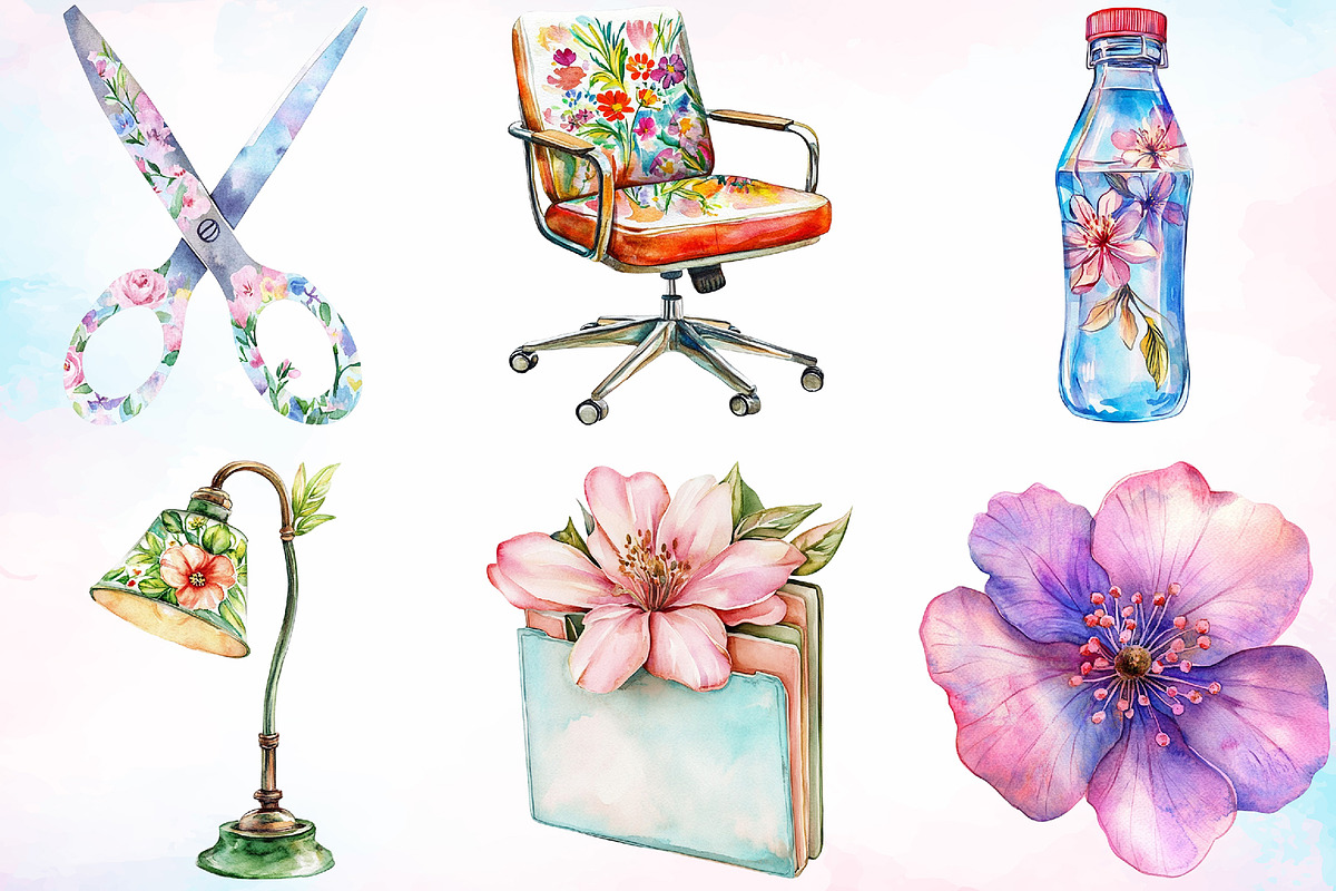Watercolor Spring Office Day Clipart, a Seasonal Illustration by Canvas Craft (Photo 1 of 3)
