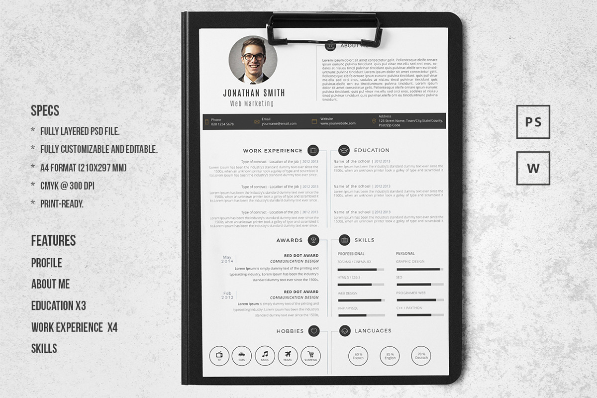 Word Resume Template, a Resume Template by BixBar (Photo 1 of 2)