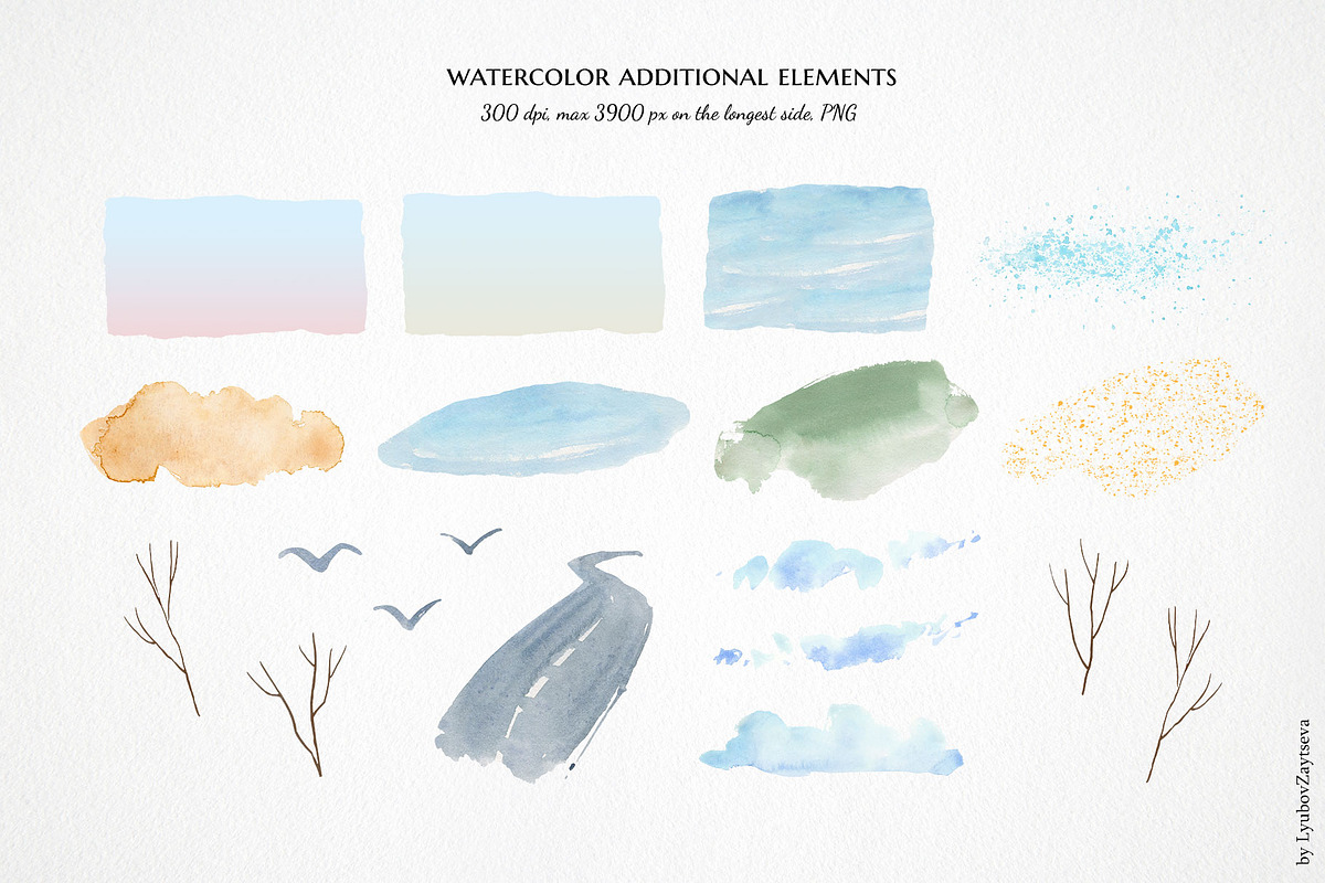 watercolor landscape creator clipart, a Decorative Illustration by LyubovZaytseva (Photo 7 of 27)
