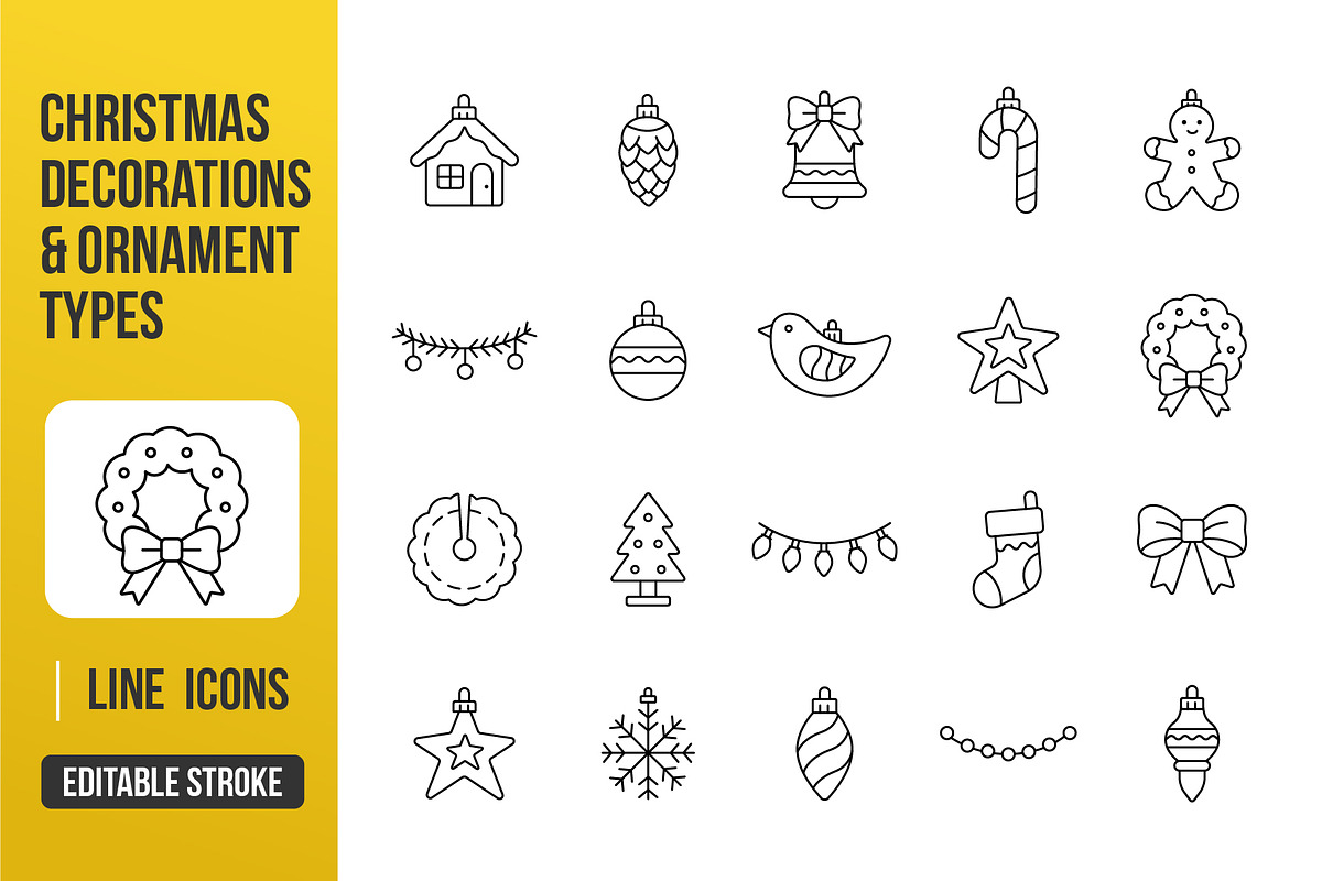 Christmas Decorations Line Icons, an Outline Icon by Grand Design (Photo 1 of 2)