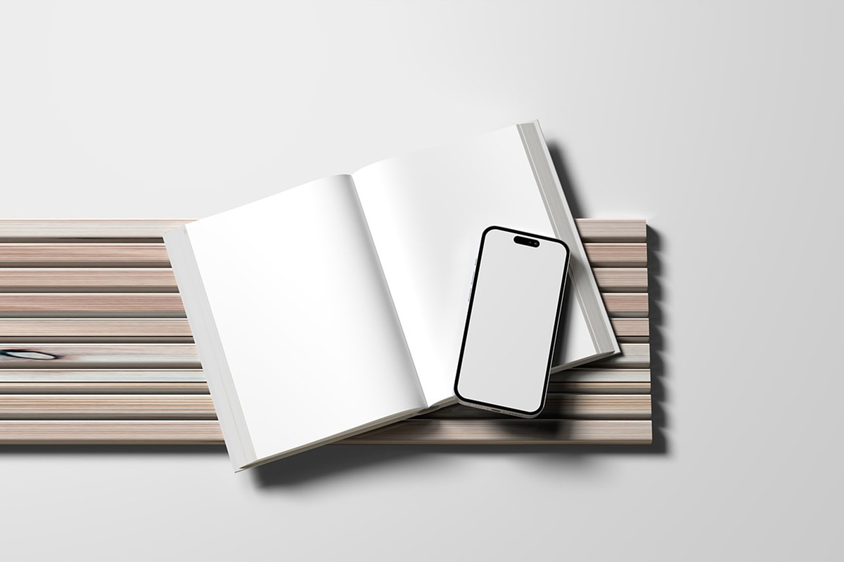 Book and phone mockup, a Product Mockup by Sweetdady (Photo 2 of 3)