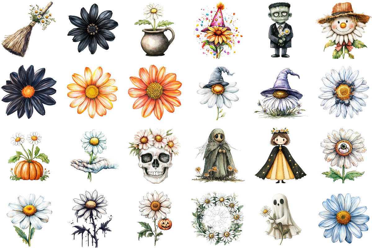 Daisy Flower & Halloween Clipart, an Illustration by Sublimation Artist (Photo 2 of 6)