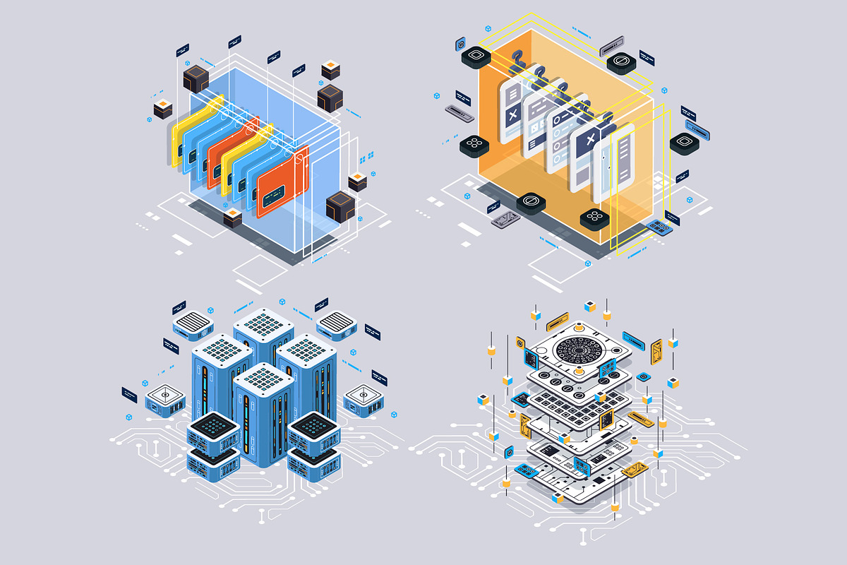 Set isometric illustrations for web., a Technology Illustration by Andrew_Derr (Photo 4 of 4)