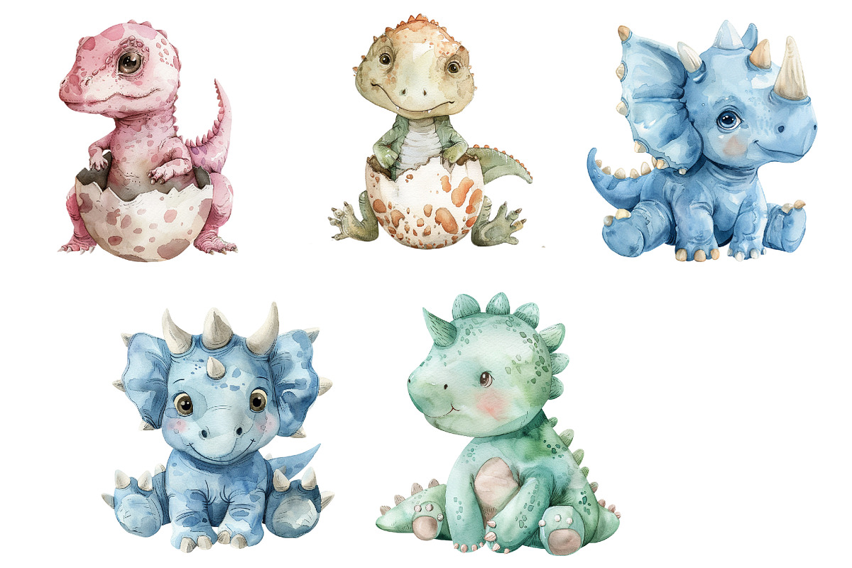Watercolor Dinosaurs Clipart, an Illustration by Design Market (Photo 4 of 5)