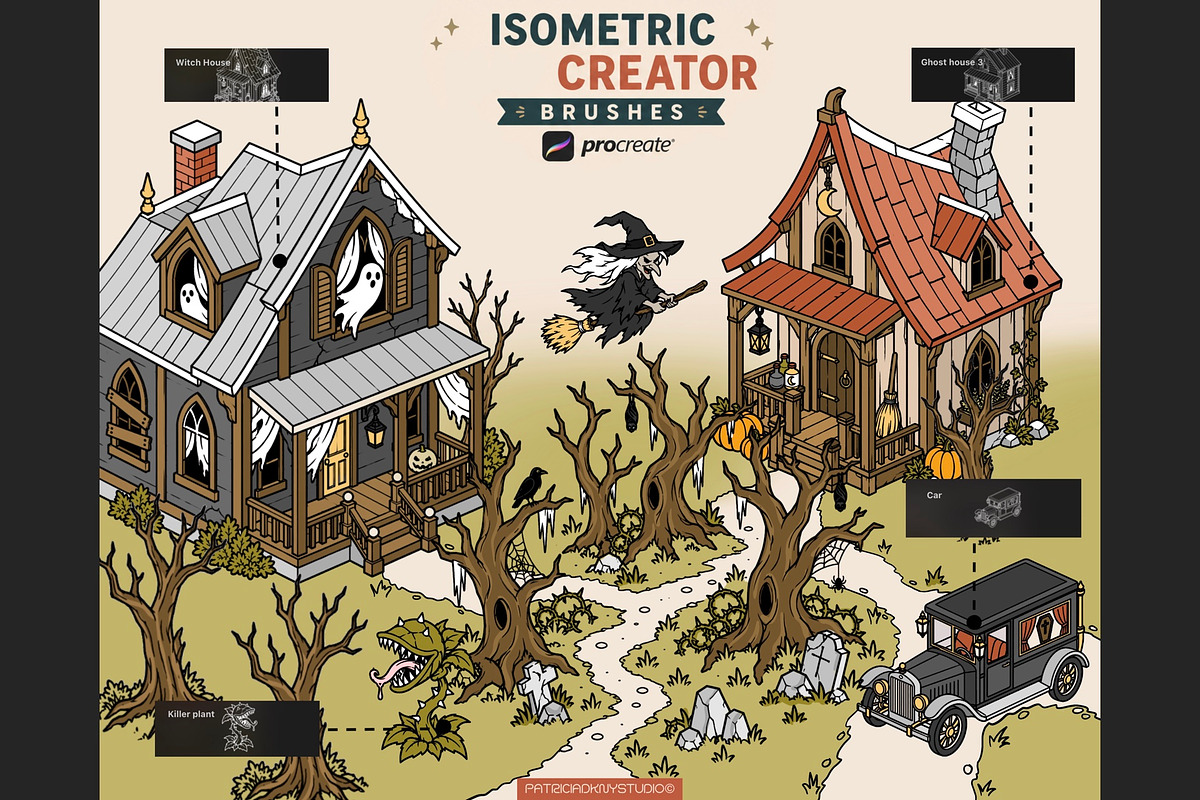 Procreate Spooky town creator brush, a Brush Add-On by PDknyStudio (Photo 2 of 5)