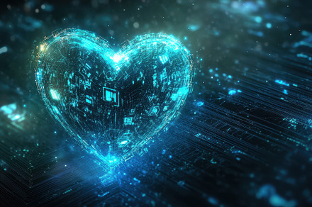 Futuristic glowing digital heart in, a Photo by Iftikhar Alam