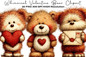 Whimsical Valentine Bear Clipart, an Illustration by Black Bird Studio