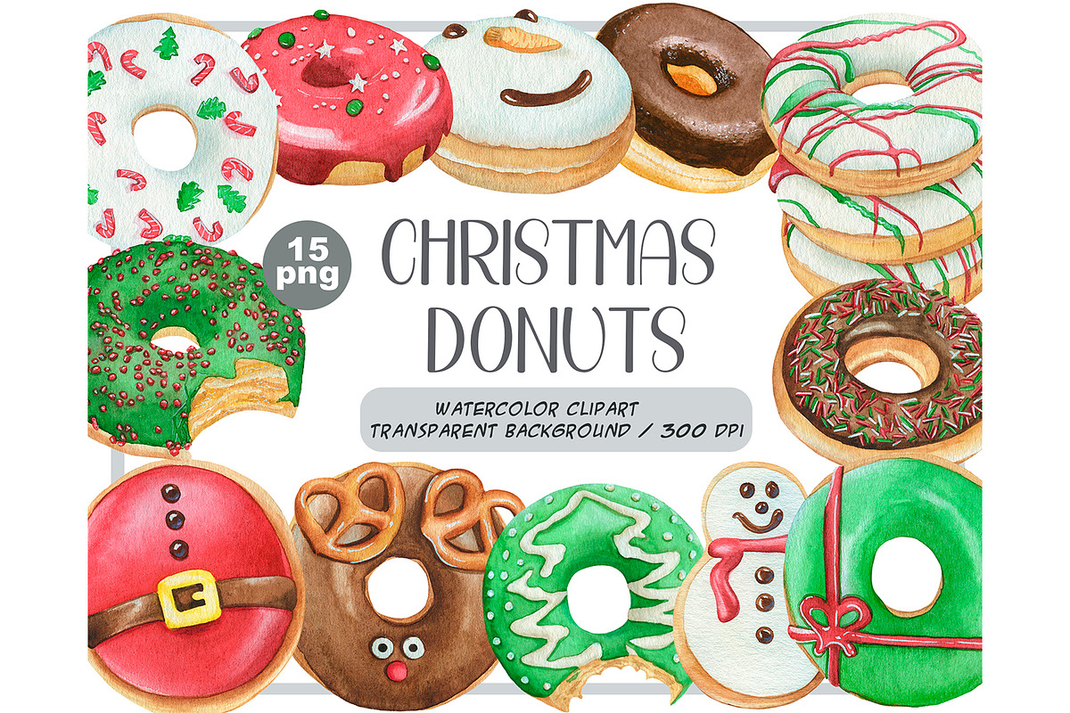 Watercolor Christmas donuts clipart, a Food Illustration by ArtfulStudio (Photo 1 of 7)