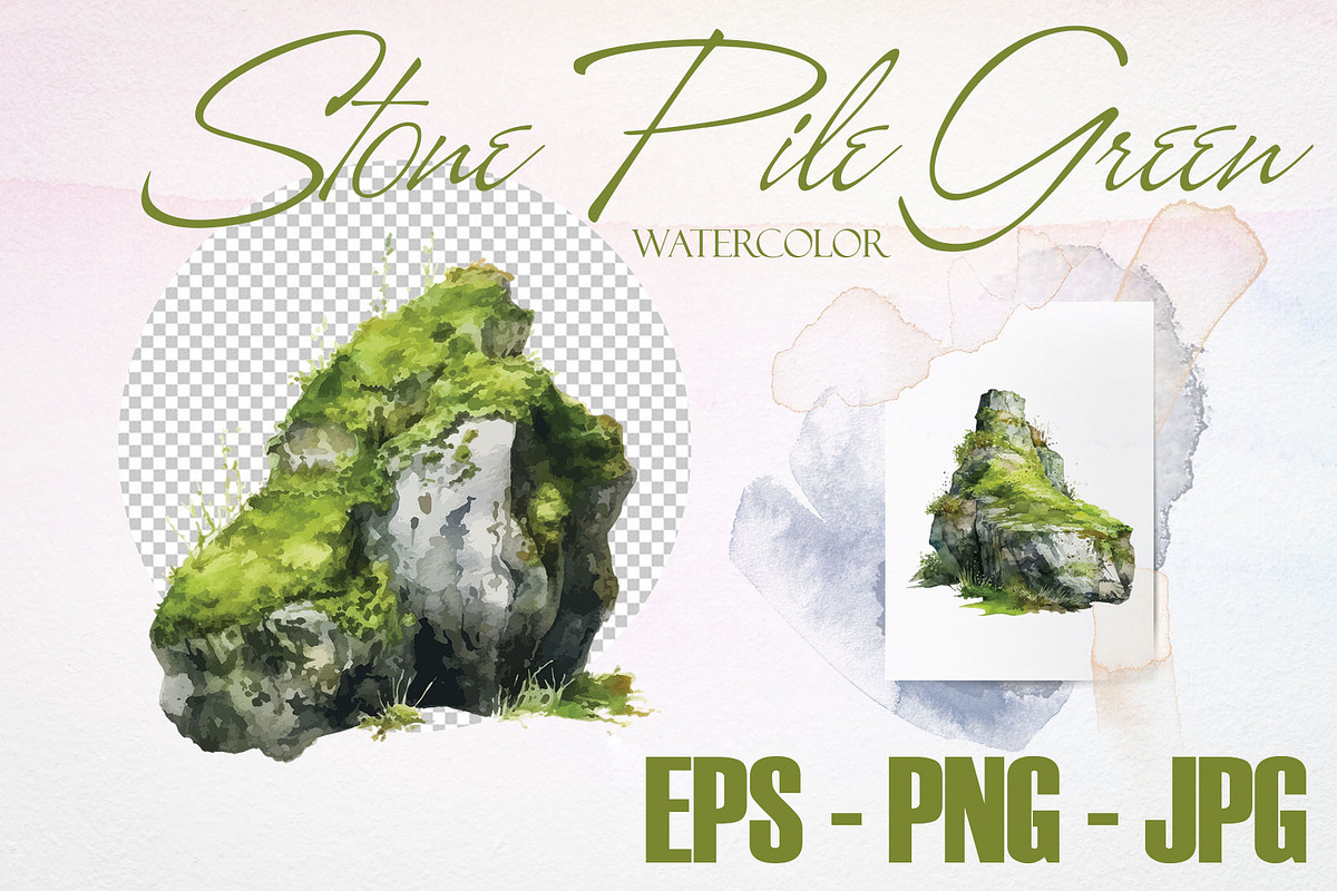 Watercolor Stone Pile Green Vector S, a Pattern Graphic by Deckar_art (Photo 2 of 3)