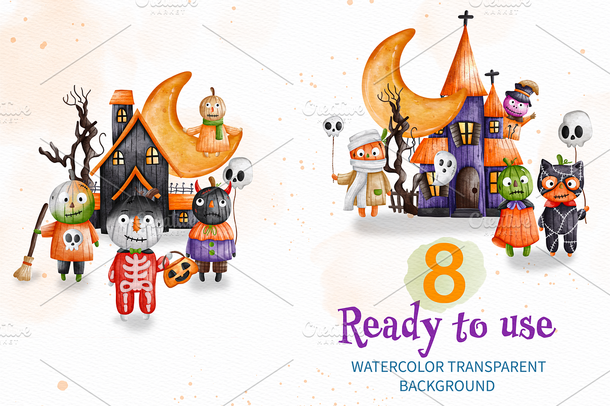 Halloween Pumpkin Charecter, a Decorative Illustration by Apixsala (Photo 3 of 15)